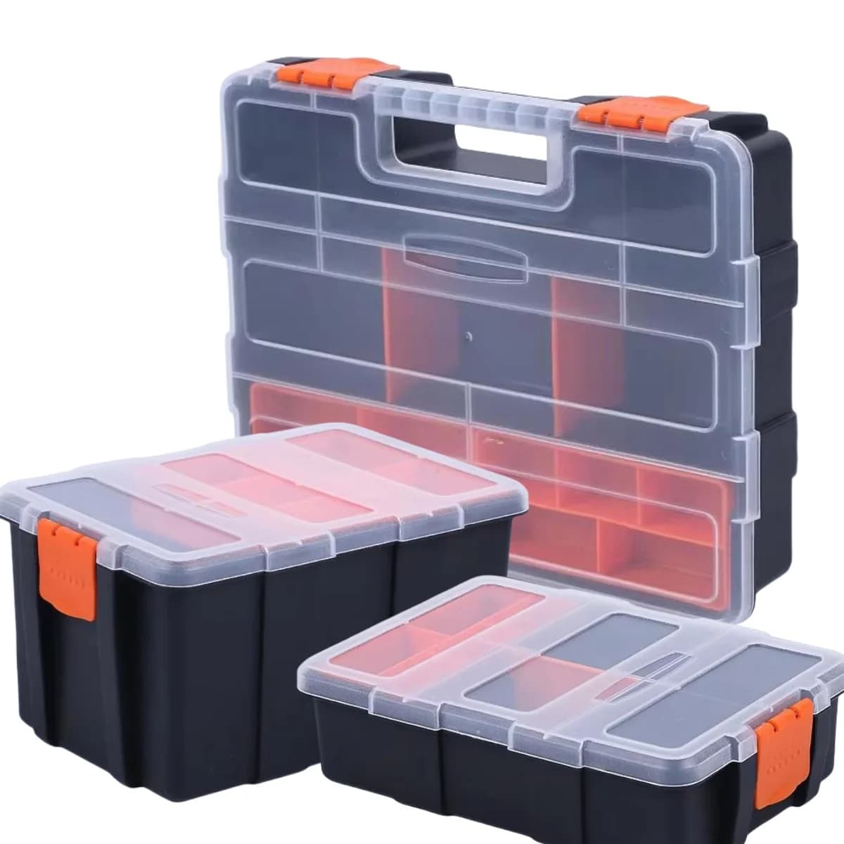 Caja de almacenamiento portátil de plástico con múltiples compartimentos para herrajes