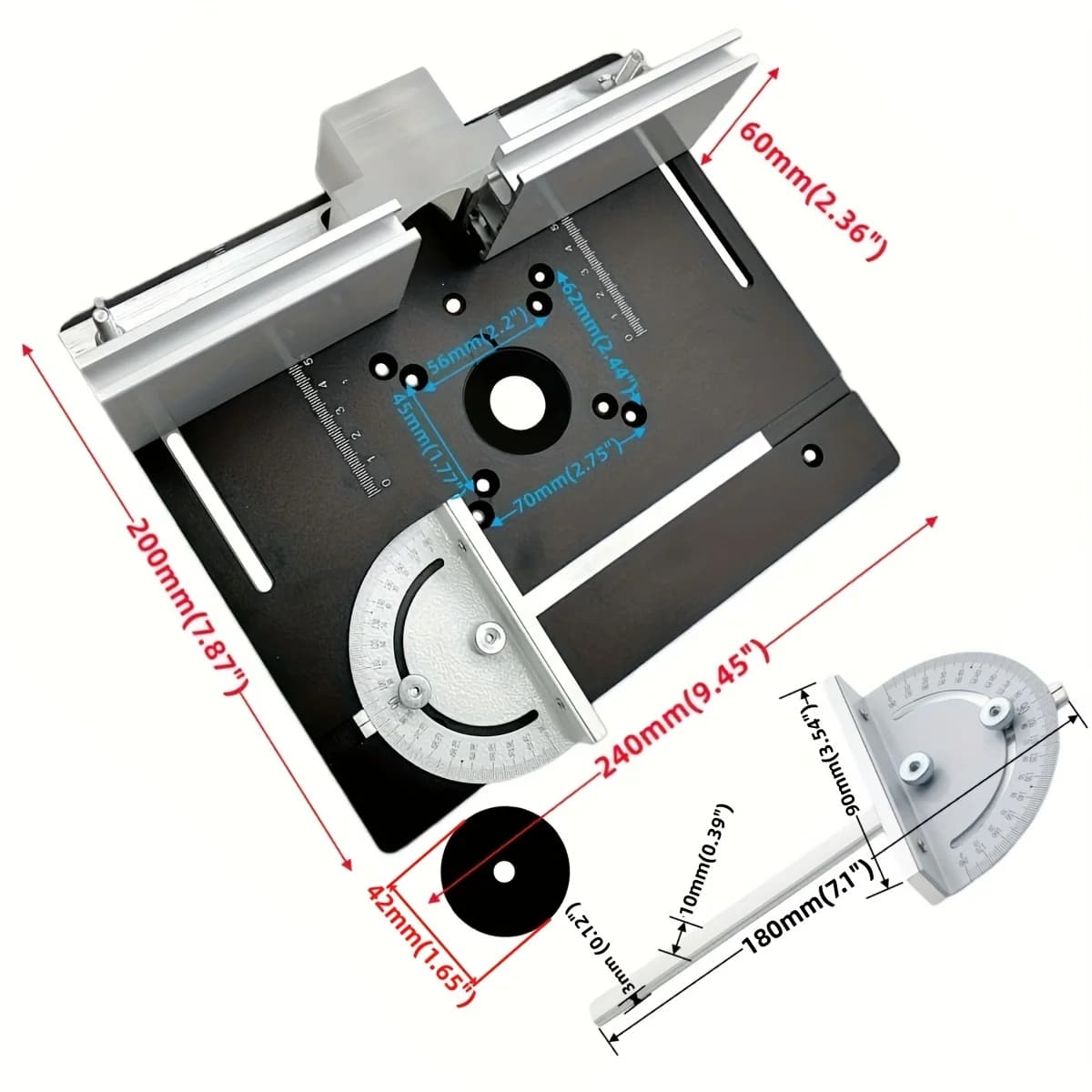 Placa de inserción para mesa fresadora de aluminio con ranura para inglete
