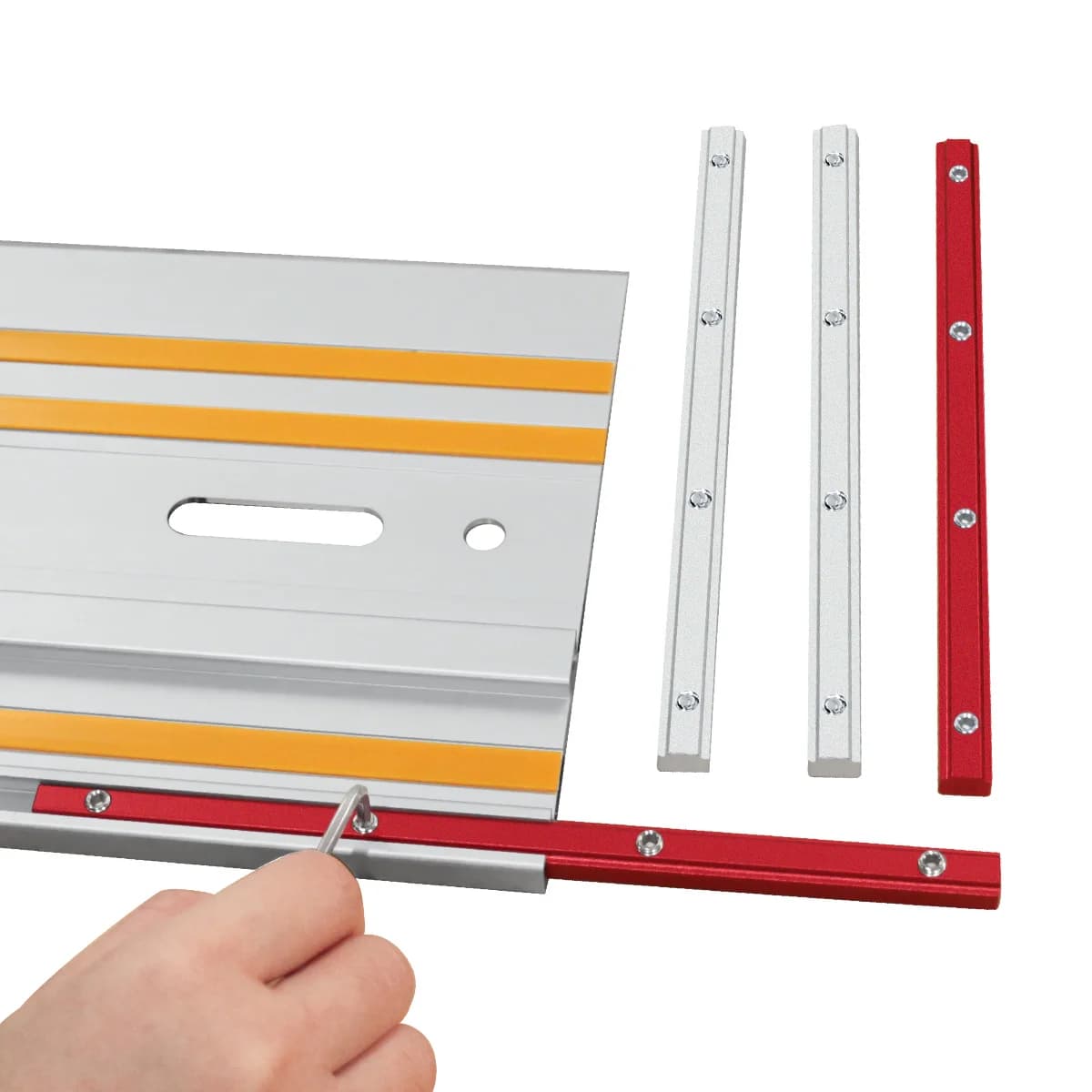 Kit universal de conectores para rieles guía de carpintería