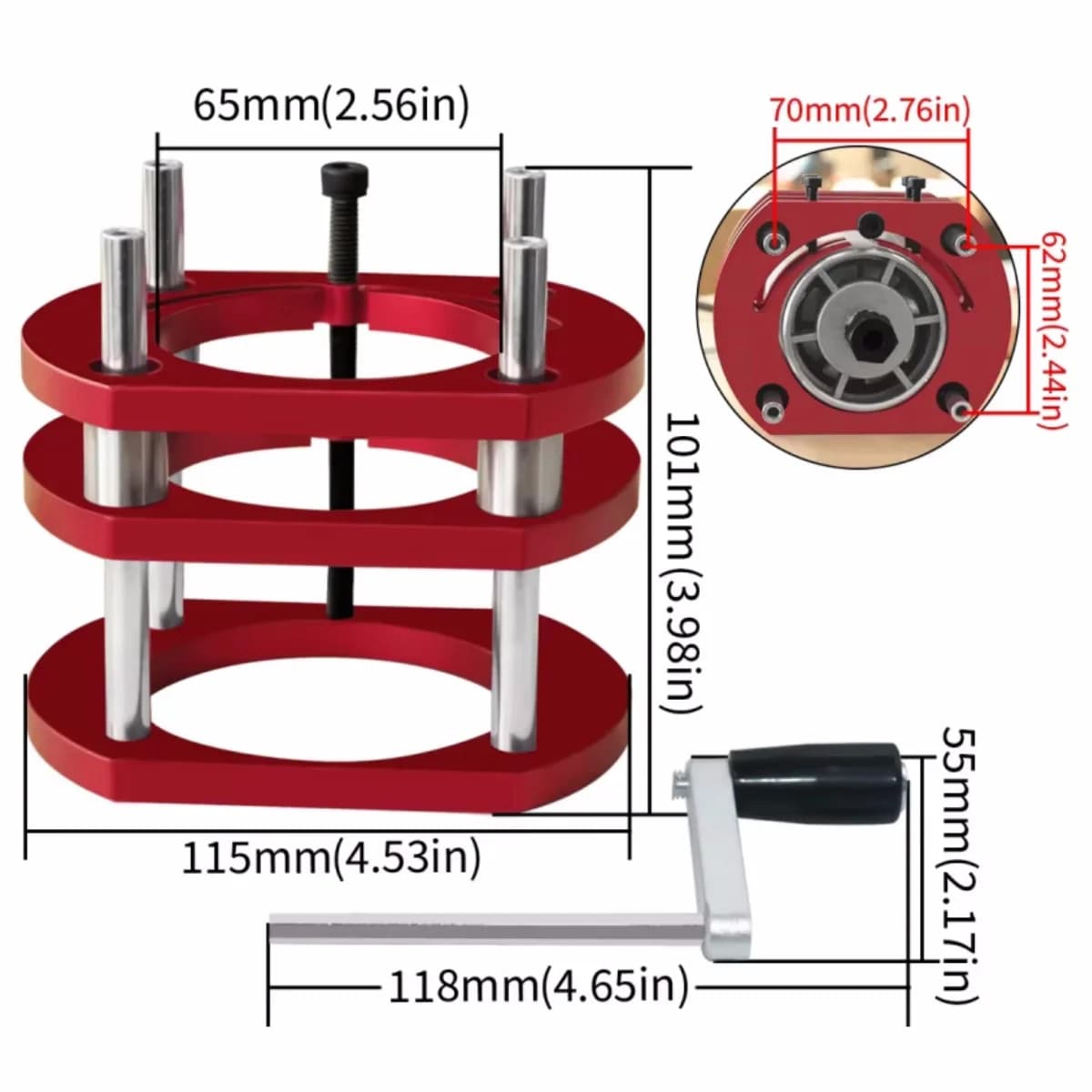 Kit de Elevación para Placa de Inserción de Mesa Fresadora, Aluminio, 65mm