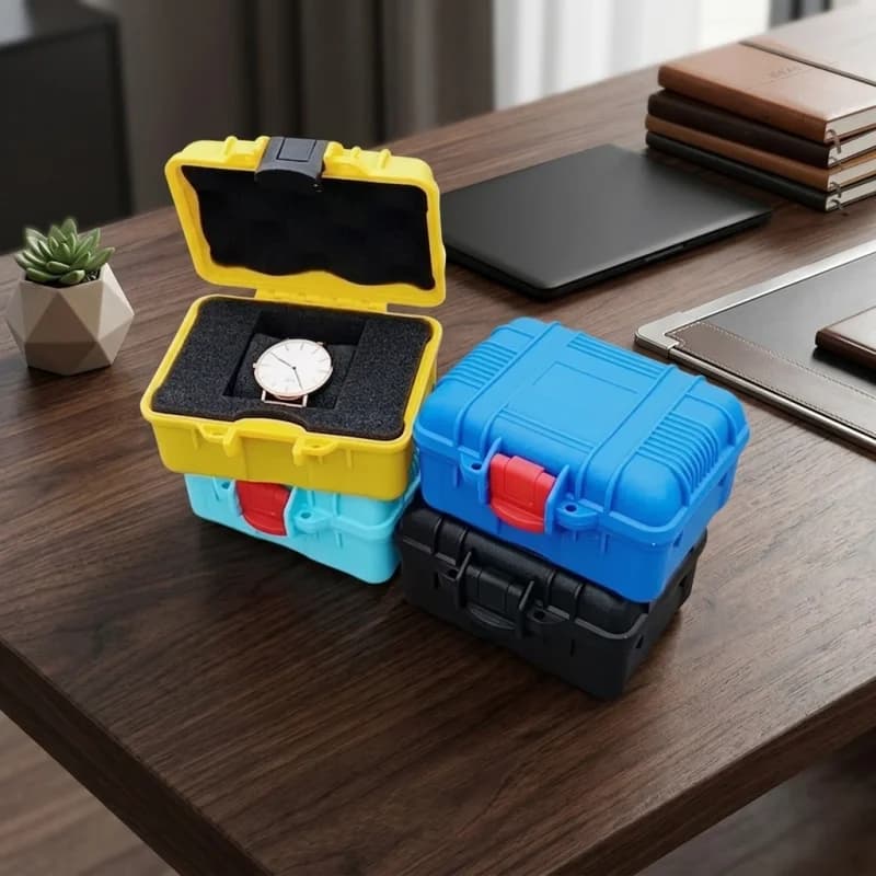 Caja de herramientas portátil mini de plástico con espuma, 125x112x70mm