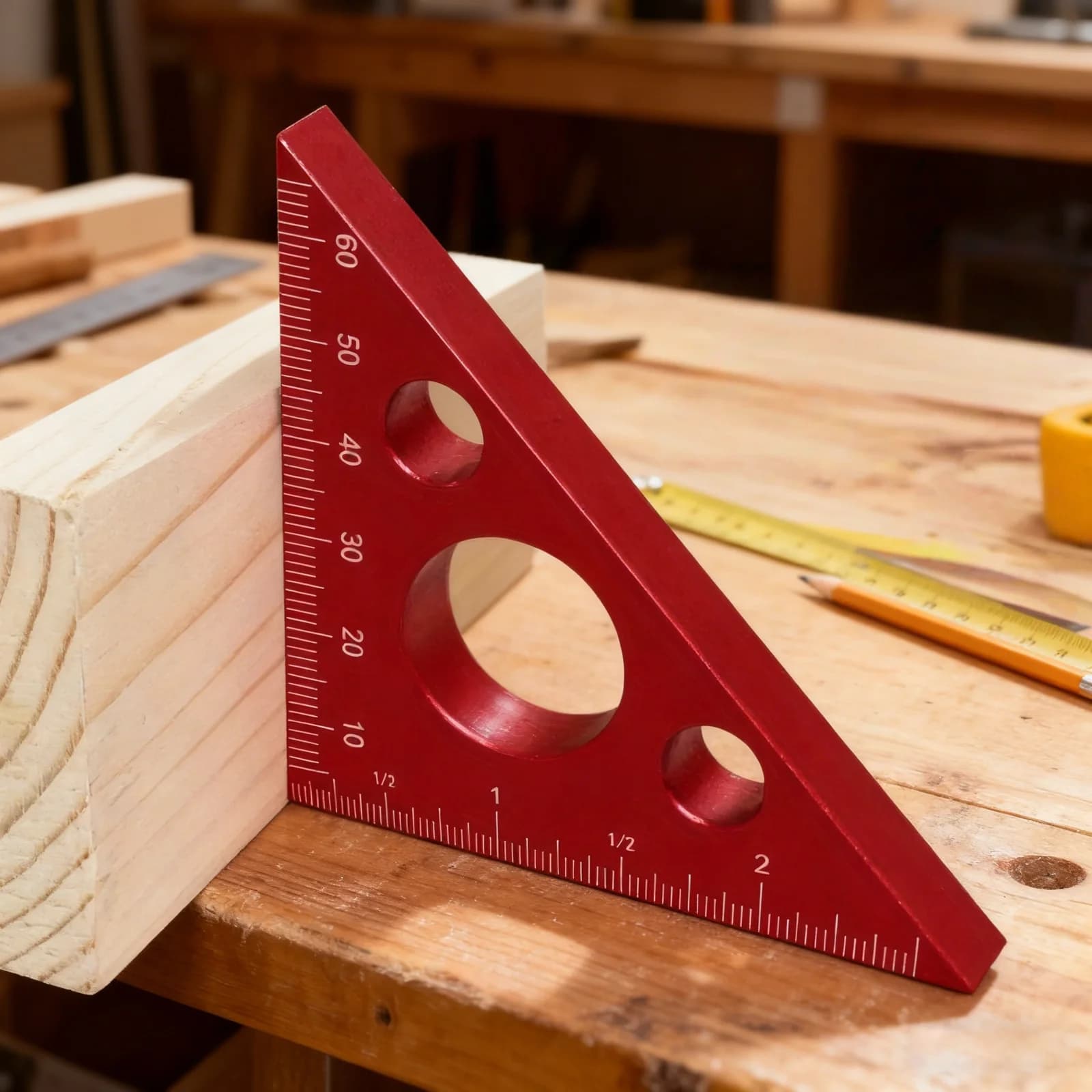 Escuadra triangular de aluminio con doble escala