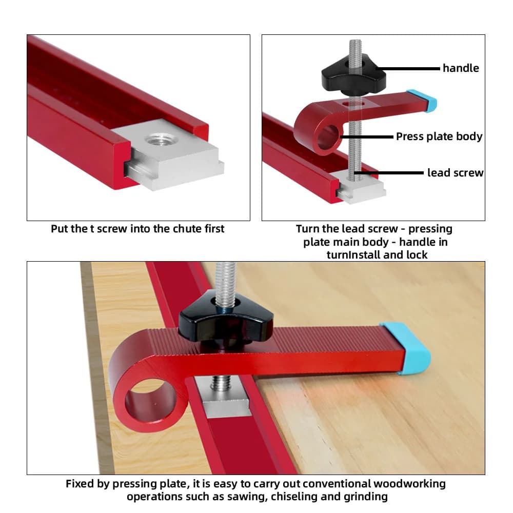 Abrazadera de sujeción universal para T-track, aluminio