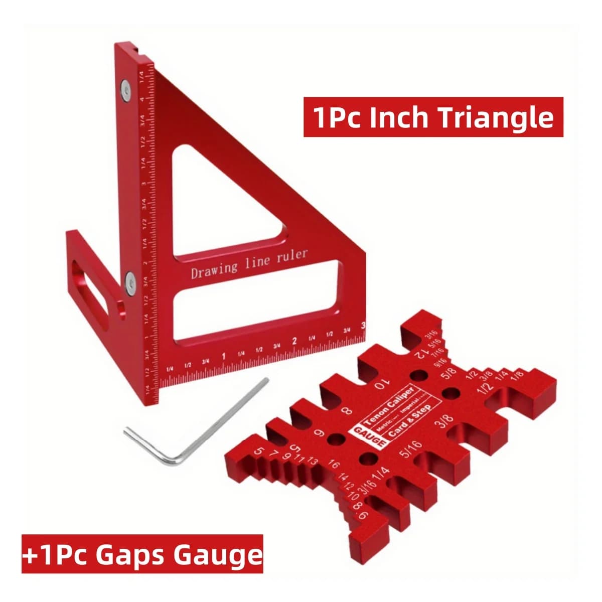 Set de 2 piezas: escuadra transportadora y calibre de espigas de aluminio
