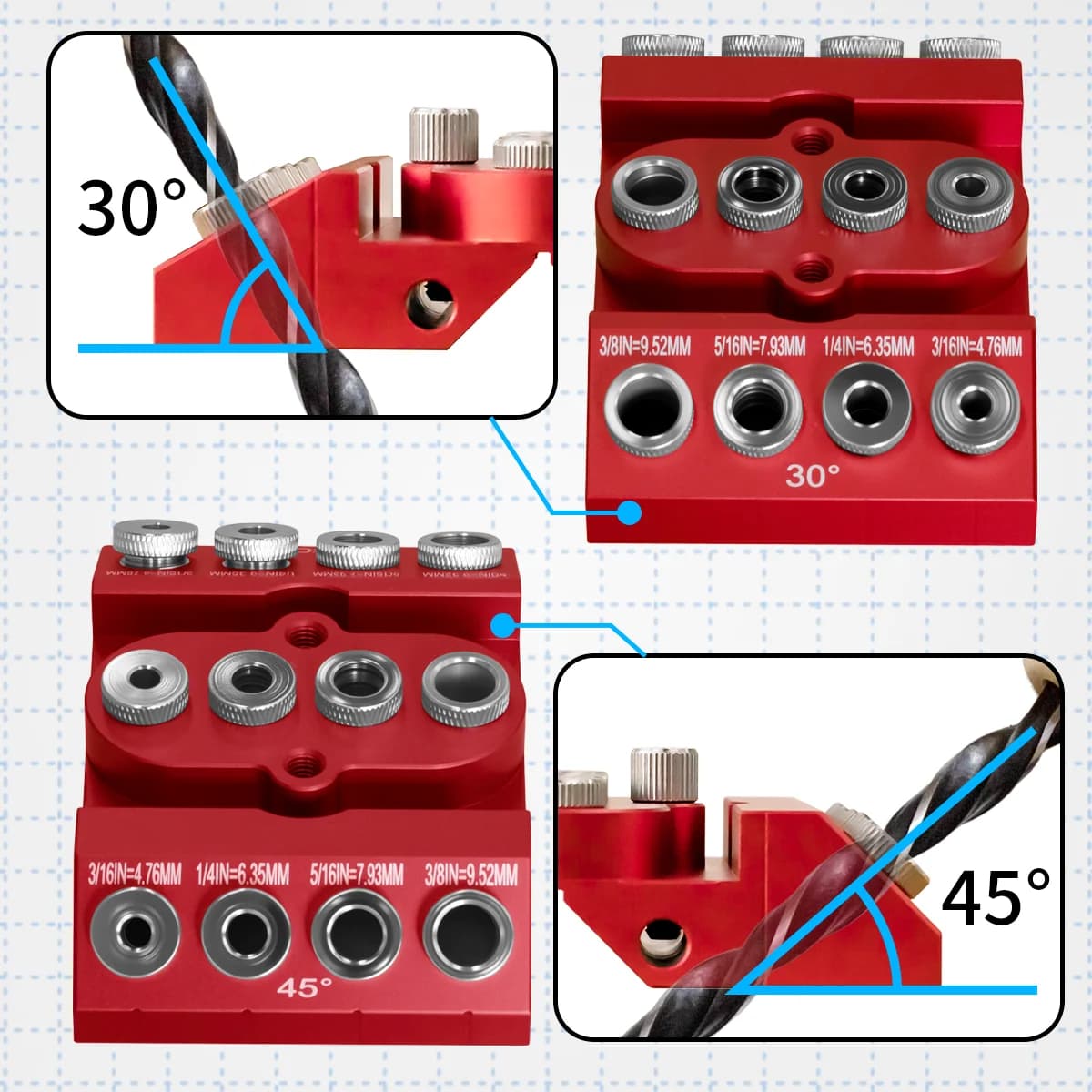 Kit de plantilla para agujeros oblicuos multiángulo de aluminio