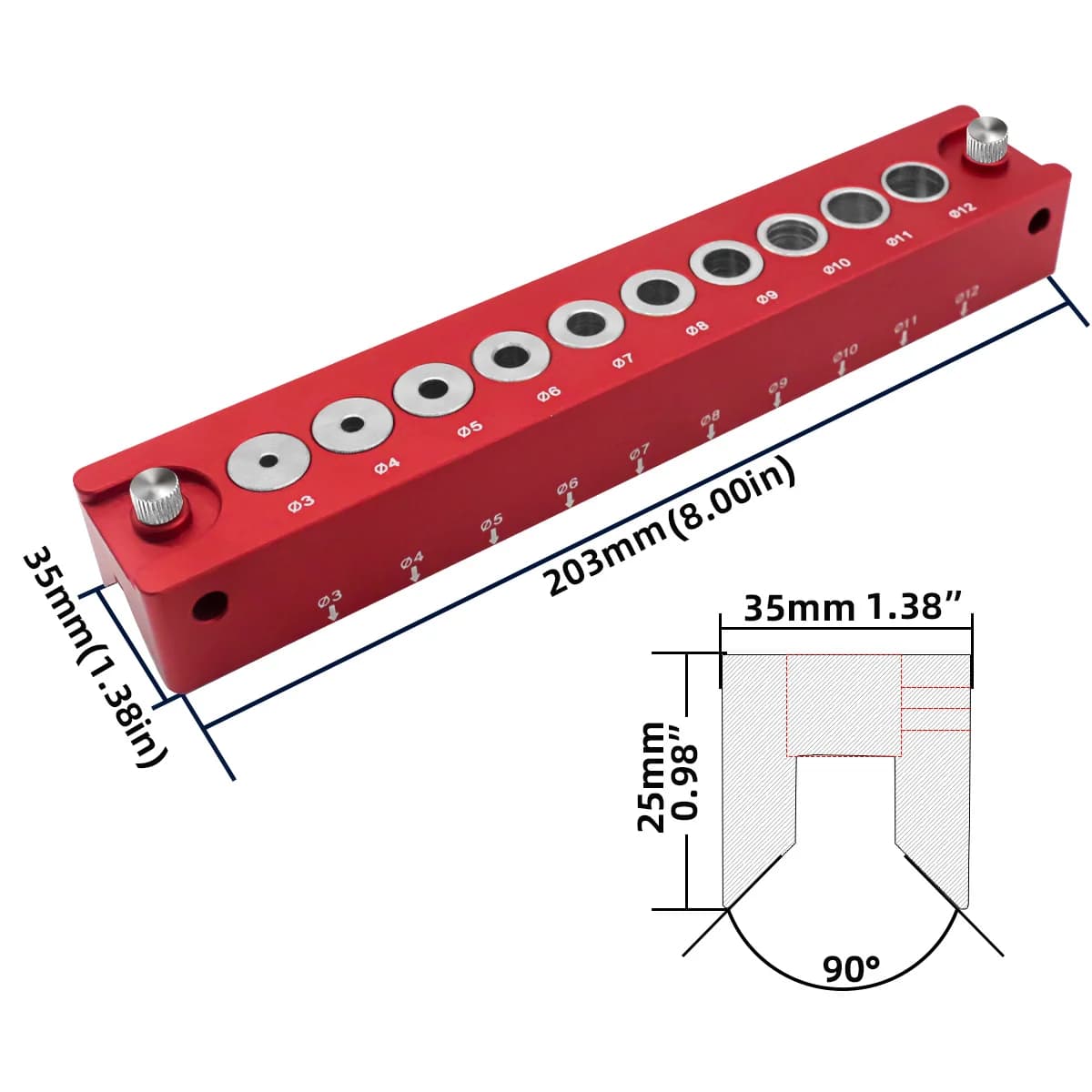 Kit de plantilla para espigas con autocentrado para agujeros de 3-12mm