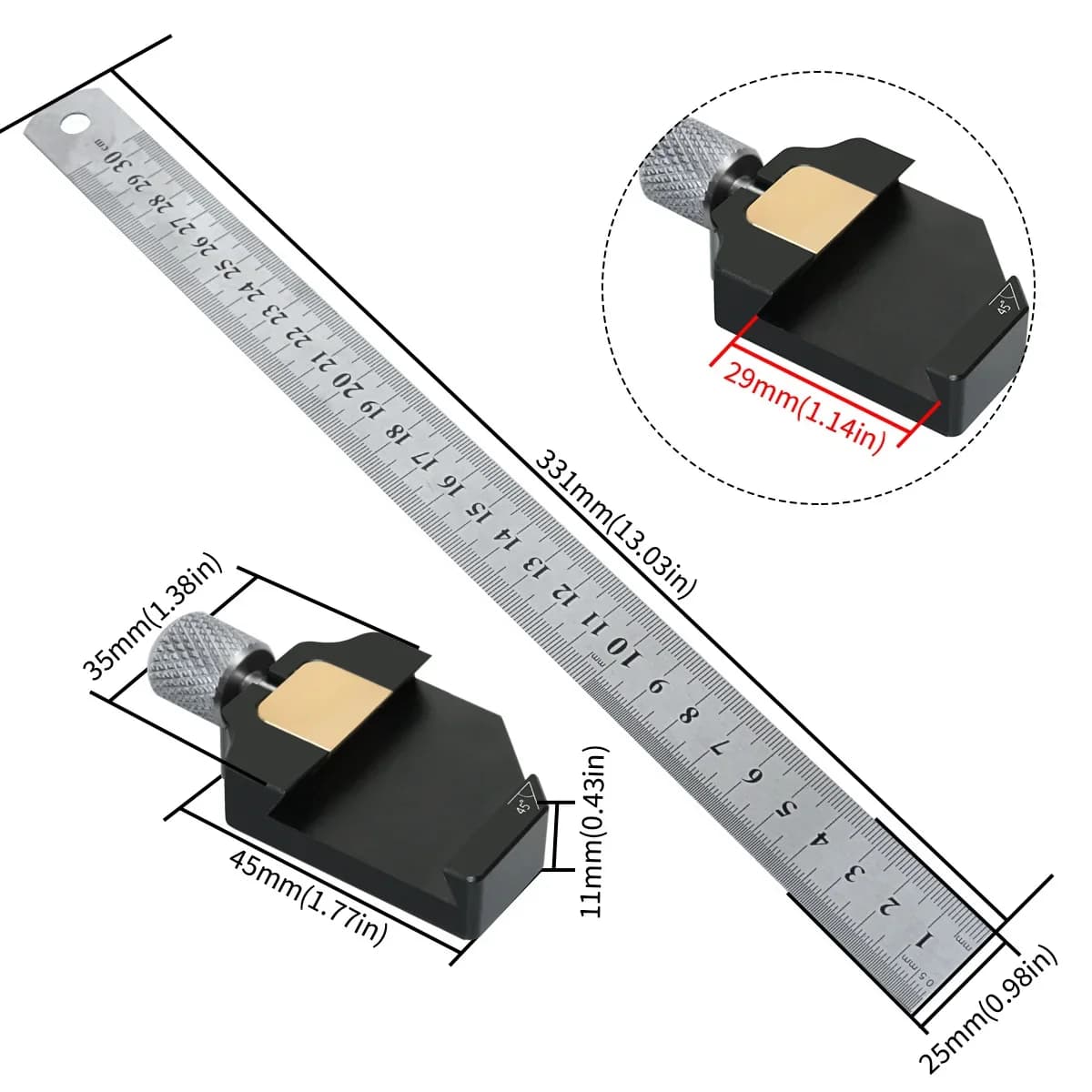 Escuadra combinada de acero ajustable 45-90 grados