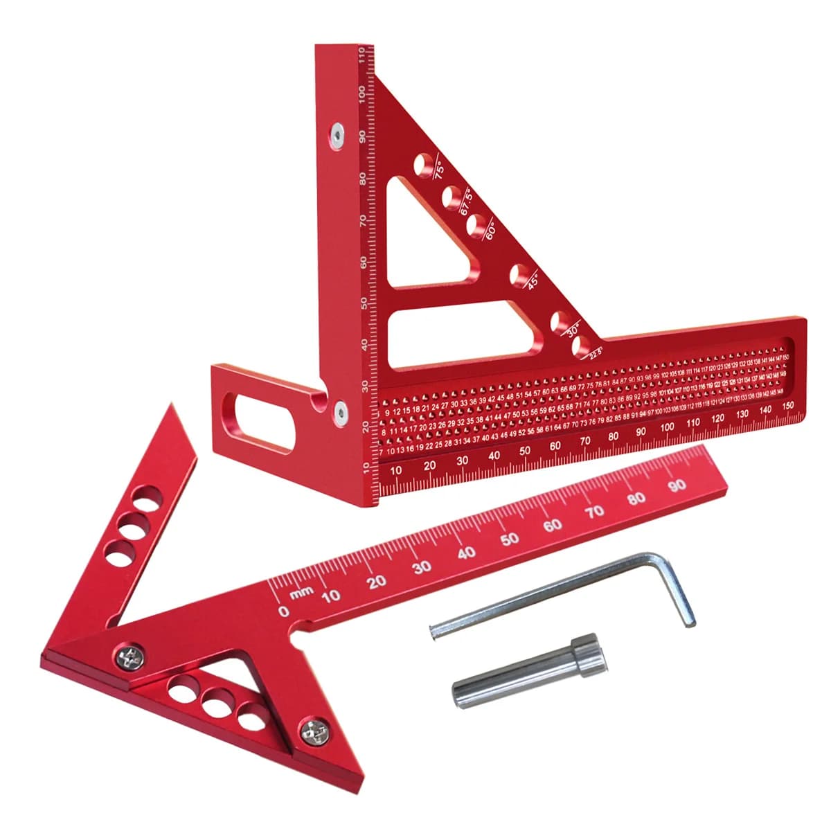 Pack de 2 Escuadras Triangulares de Carpintería Métricas y Marcador Central