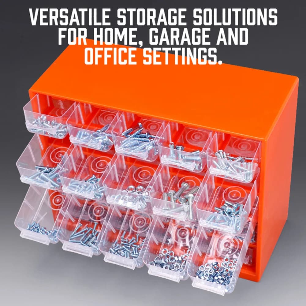 Caja organizadora de piezas con 25 cajones para montaje en pared