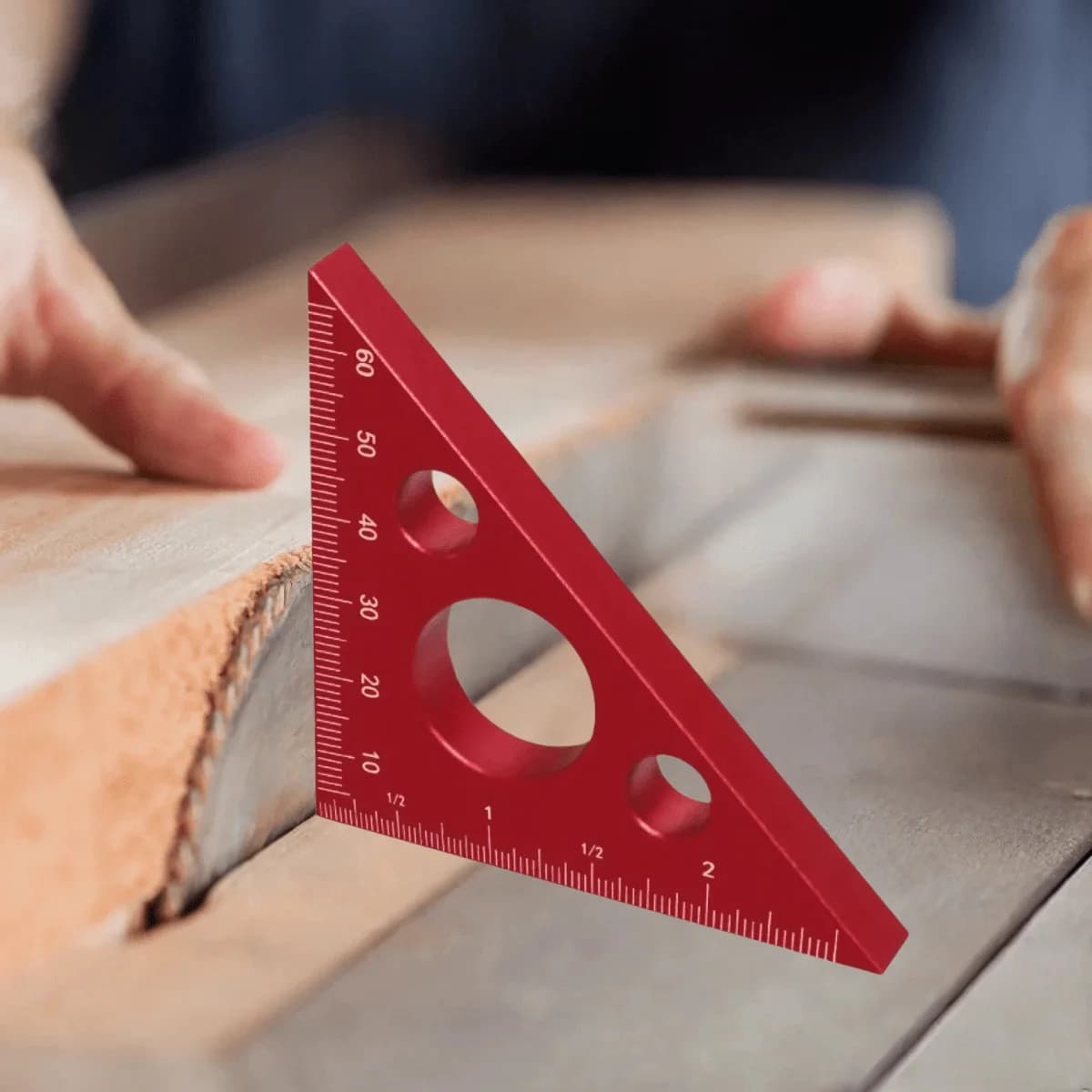 Escuadra triangular de aluminio con doble escala