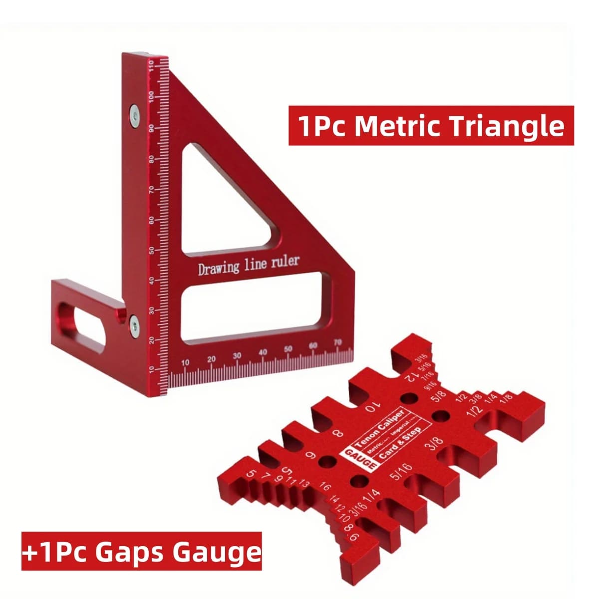 Set de 2 piezas: escuadra transportadora y calibre de espigas de aluminio