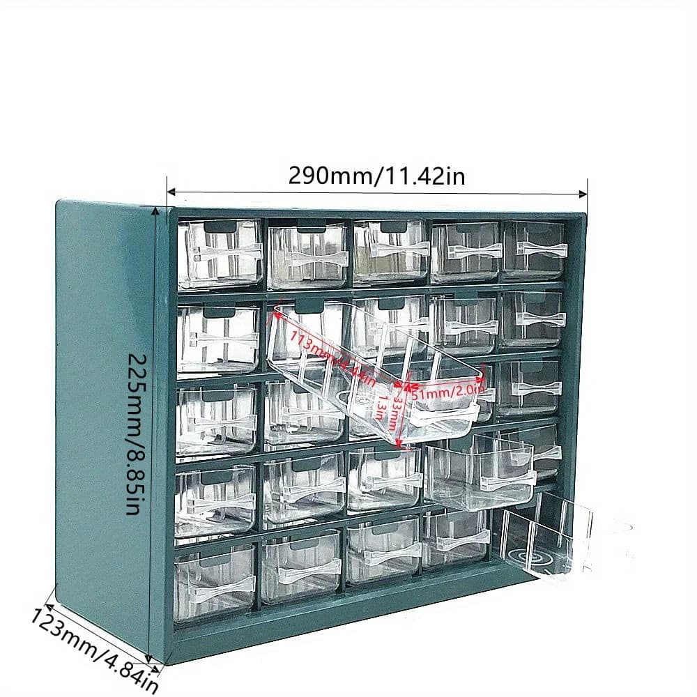 Caja organizadora de piezas con 25 cajones para montaje en pared