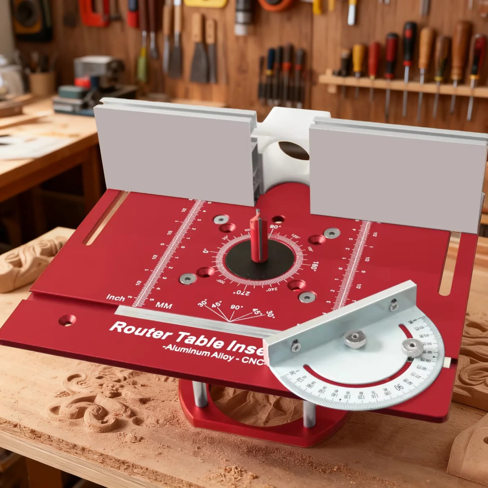 Juego de placas insertables para mesa de fresadora para ranurado y biselado