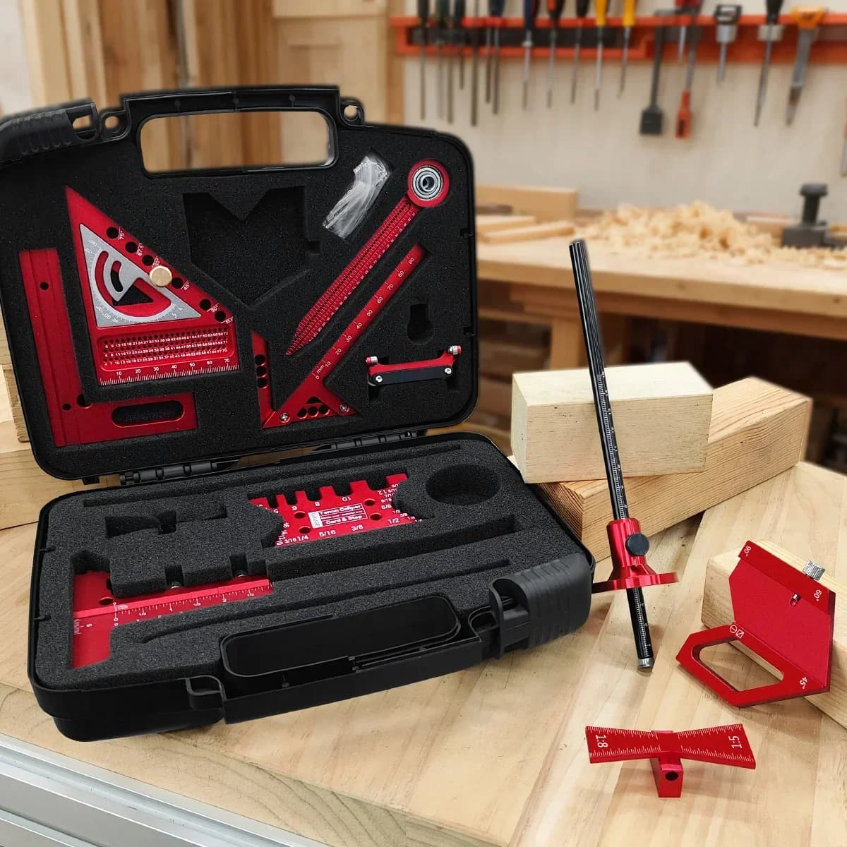 Kit de escuadras para carpintería de 9 piezas con compás y guía de afilado