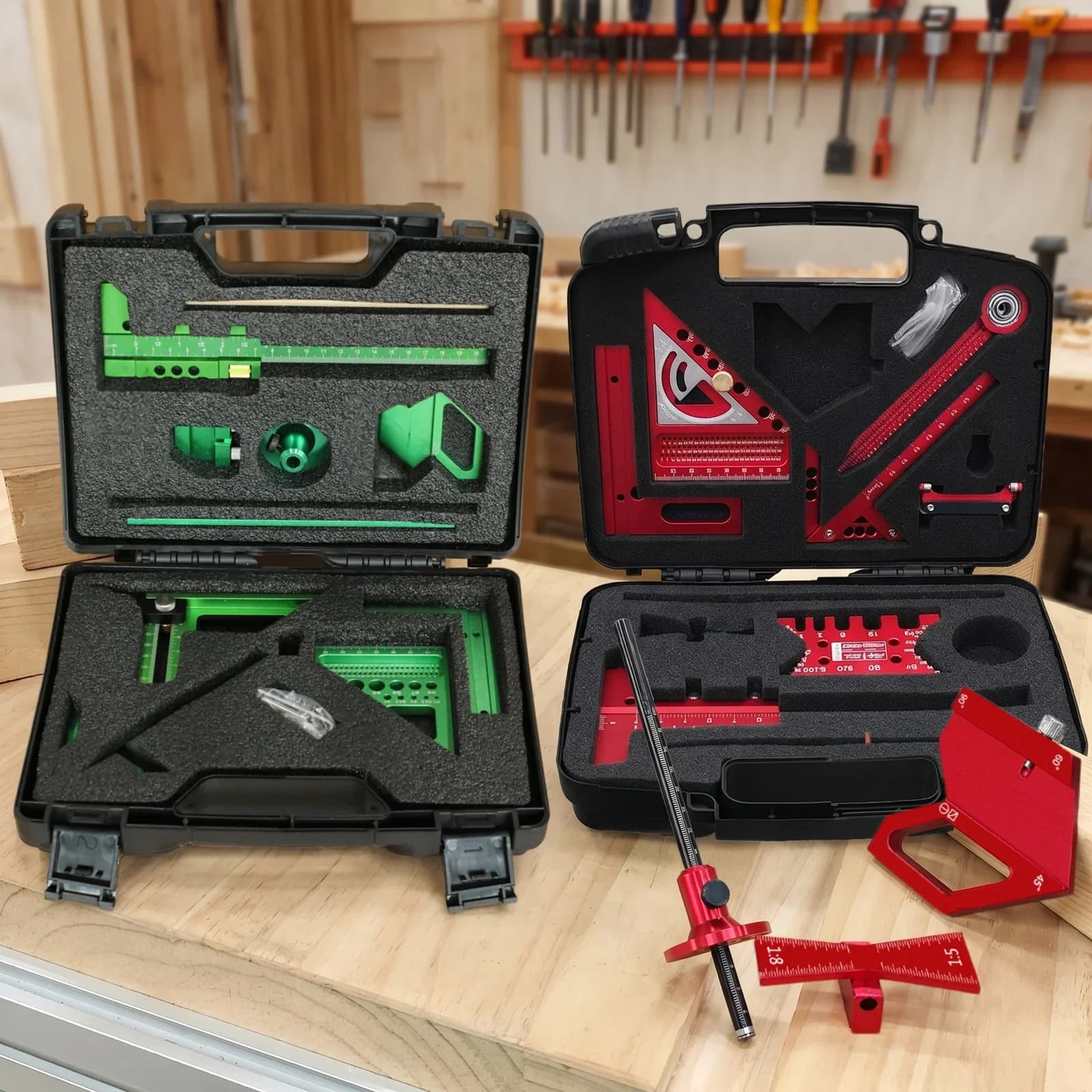 Kit Multifuncional de Marcado para Carpintería Verde/Rojo
