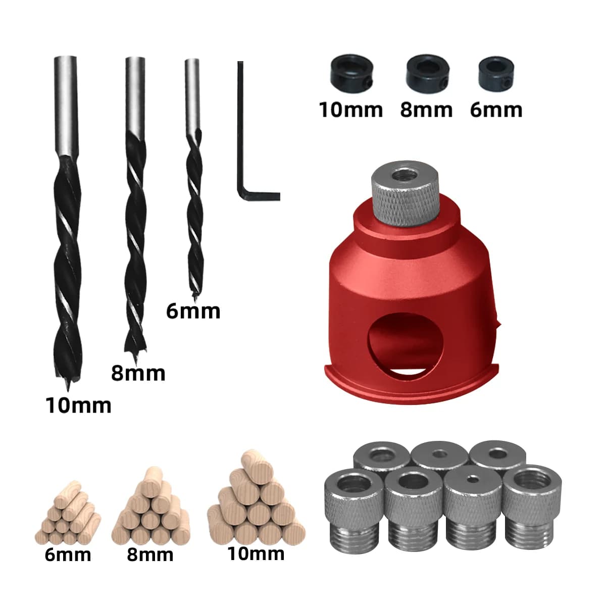 Kit de guía para espigas de carpintería, 6/8/10mm con brocas