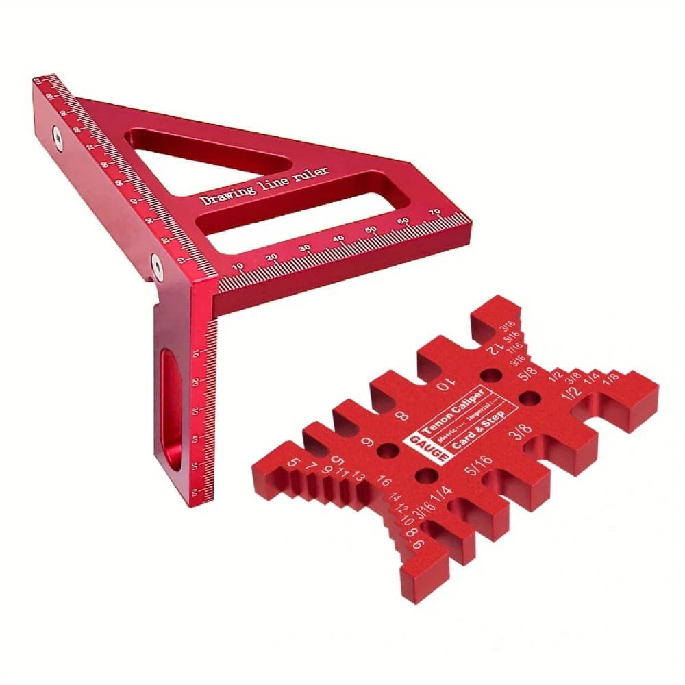 Set de 2 piezas: escuadra transportadora y calibre de espigas de aluminio