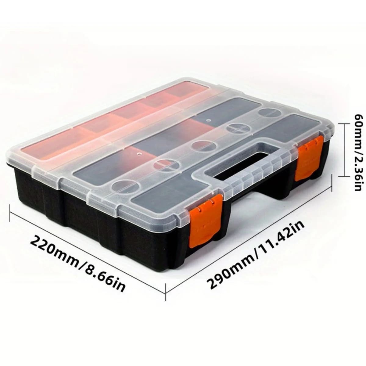 Caja de almacenamiento portátil de plástico con múltiples compartimentos para herrajes